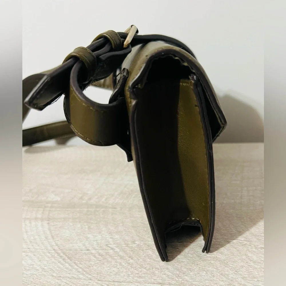 Vintage Bershka Shoulder Bag – Olive Green with Leopard Print Accent